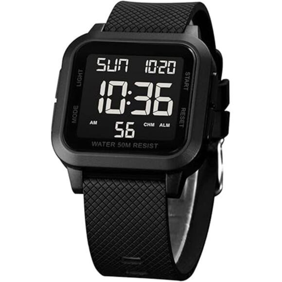 Square Men's Digital Watch Big Numbers Dial Large Face Waterproof LED Watches - Picture 7 of 14